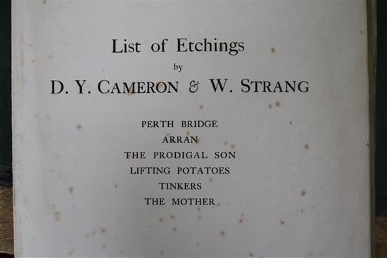 David Young Cameron and William Strang, six etchings, some framed